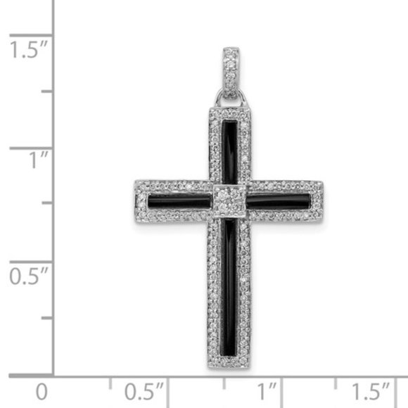 14k White Gold 1/3ct. Diamond and Onyx Cross Pendant - Picture 4 of 4